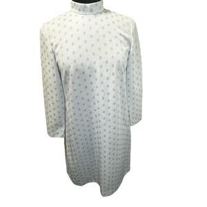 Vintage 70s Blue Pink Embroidered Floral Sheath Casual Dress Boho Hippie Small M